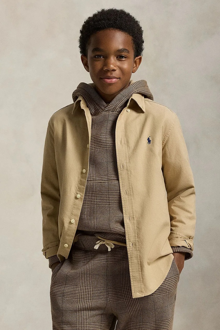 Levně Dětská bavlněná košile Polo Ralph Lauren béžová barva, 323858909022