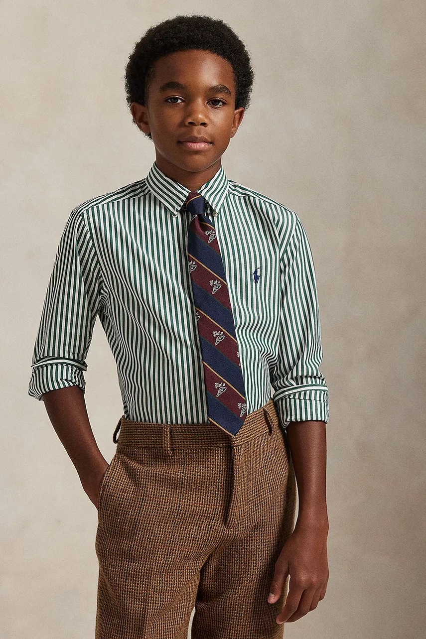 Levně Dětská bavlněná košile Polo Ralph Lauren zelená barva, 323979319003