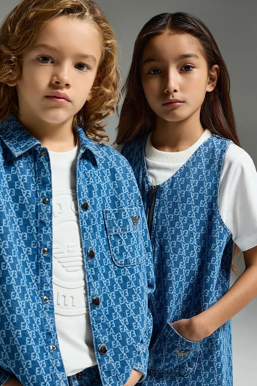 Levně Dětská riflová košile Emporio Armani modrá barva, EB000780 AF19479