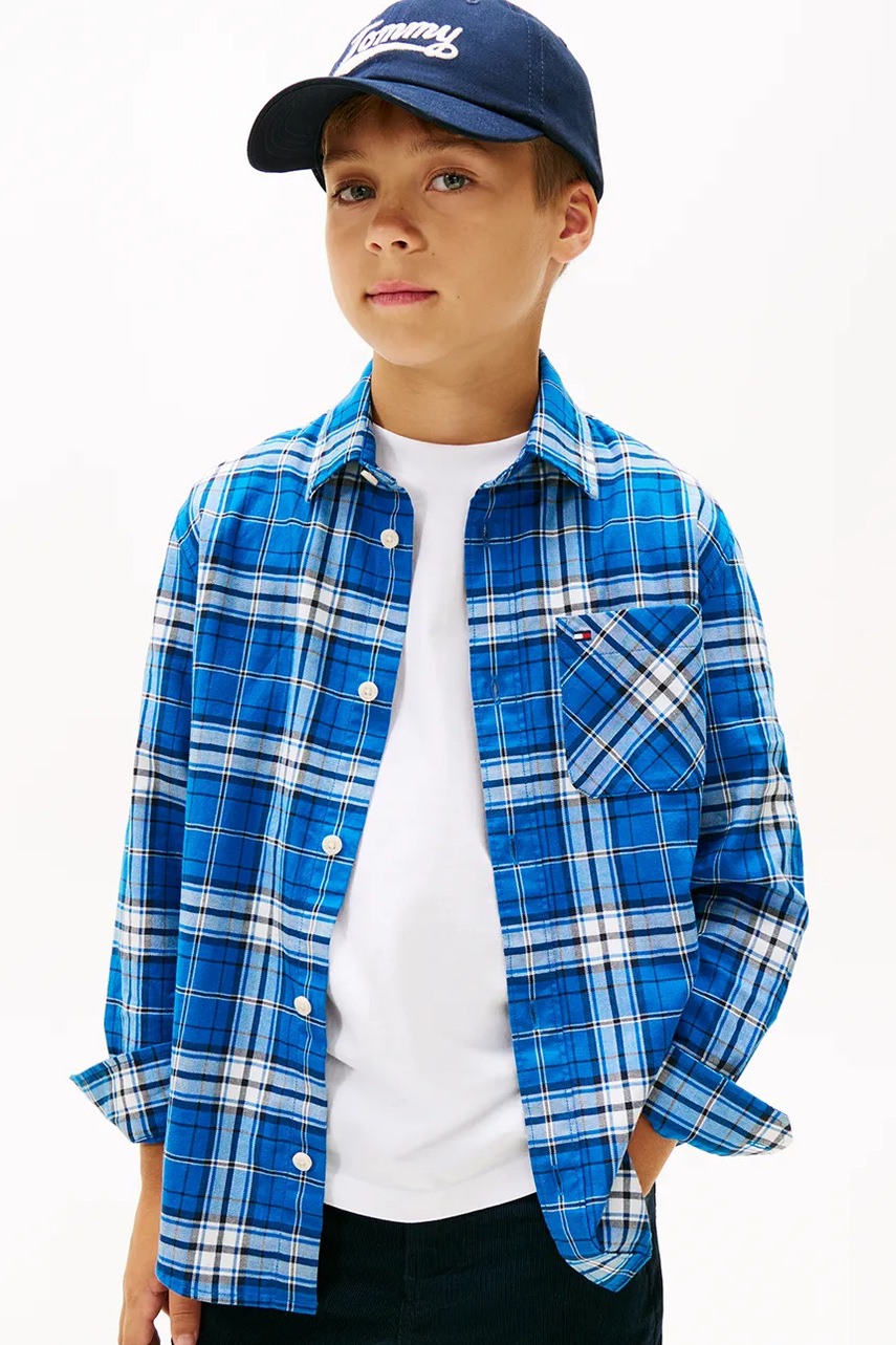 Levně Dětská košile Tommy Hilfiger modrá barva, KB0KB09926