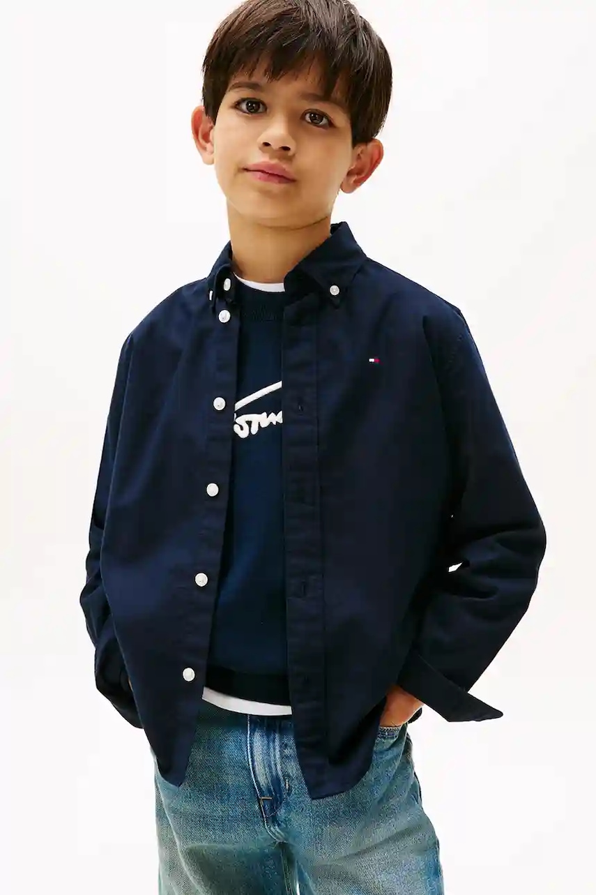 Levně Dětská košile Tommy Hilfiger tmavomodrá barva, KB0KB10192