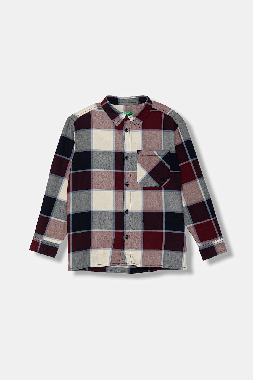 Levně Dětská bavlněná košile United Colors of Benetton vínová barva, 5LQHCQ04B