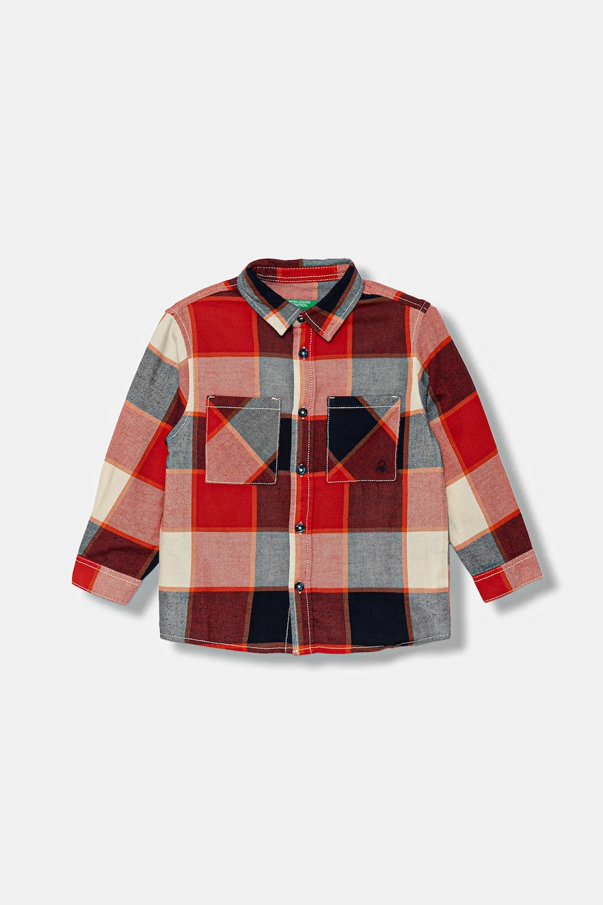 Levně Dětská bavlněná košile United Colors of Benetton červená barva, 5LQHGQ02S