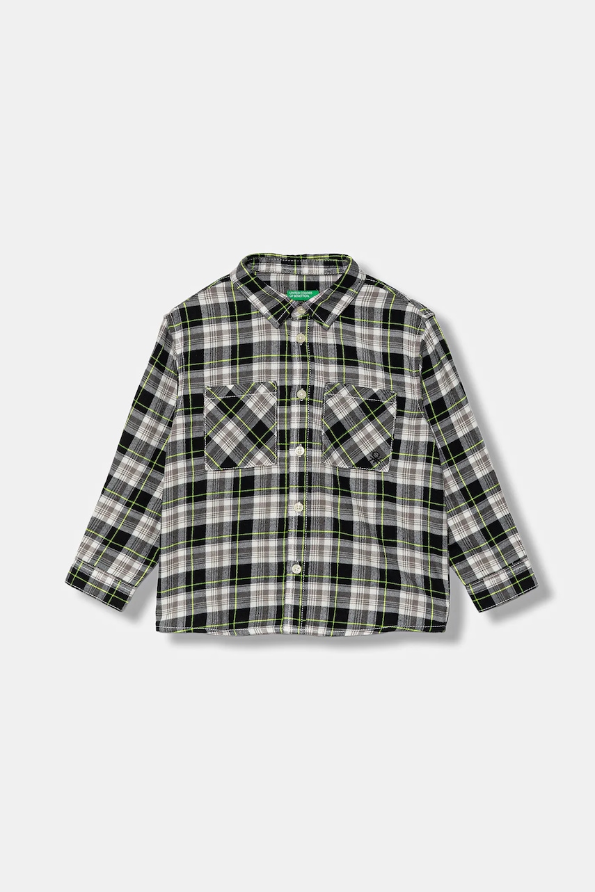 Levně Dětská bavlněná košile United Colors of Benetton černá barva, 5LQHGQ02S