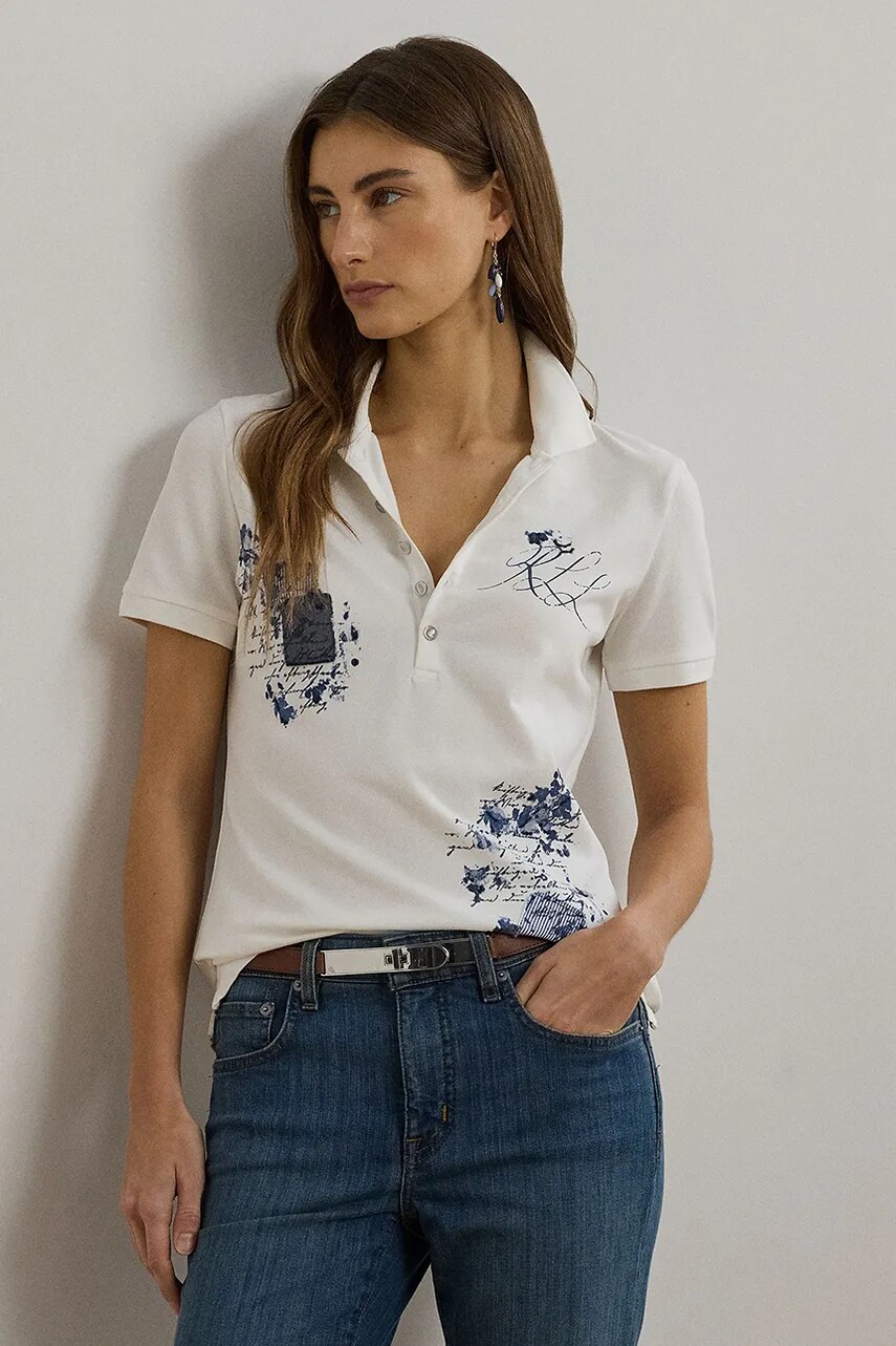 Levně Bavlněné polo tričko Lauren Ralph Lauren dámské, bílá barva, 200971073