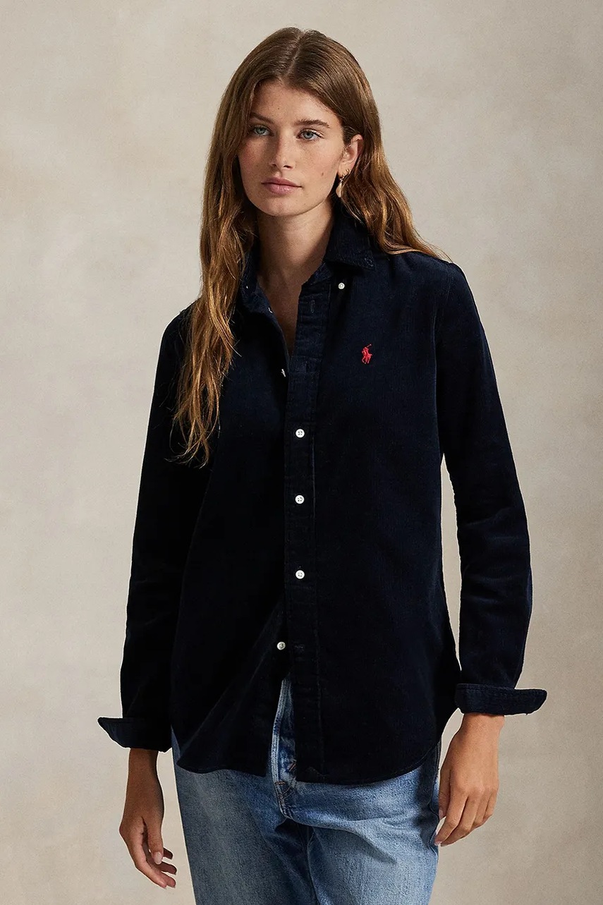 

Джинсова риза Polo Ralph Lauren дамска в тъмносиньо със стандартна кройка с класическа яка 211971526, Тъмносин