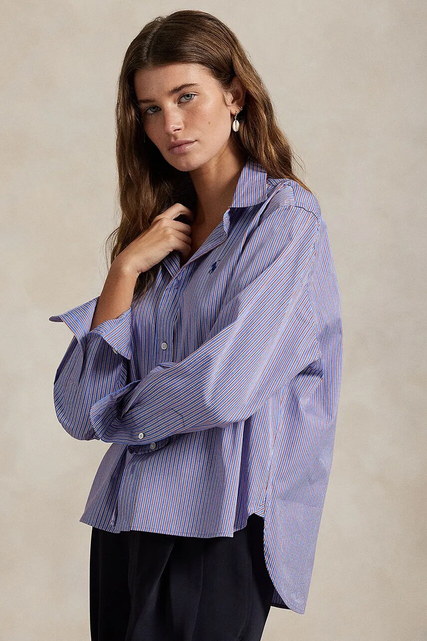 Levně Košile Polo Ralph Lauren dámská, modrá barva, relaxed, s klasickým límcem, 211973130