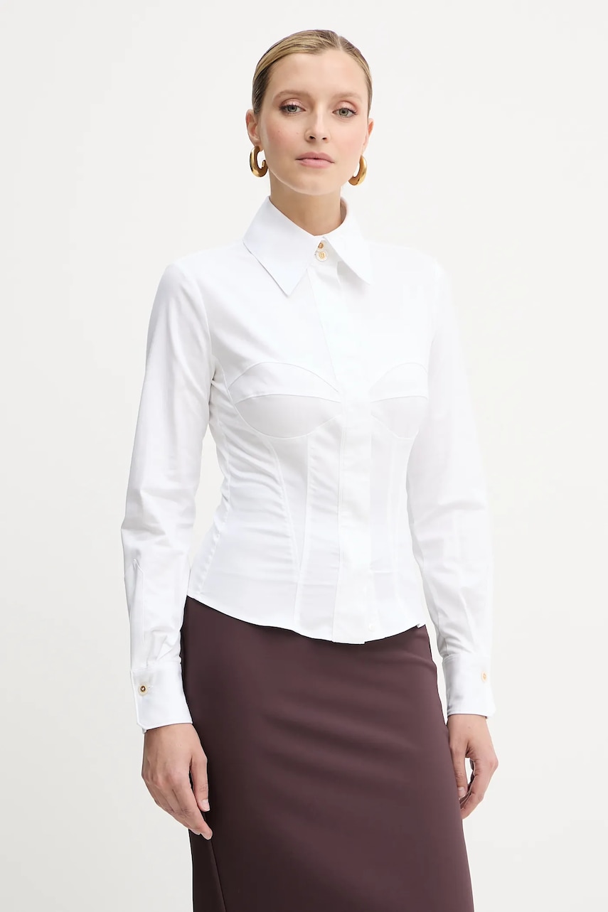 Elisabetta Franchi cămașă culoarea alb, cu guler clasic, slim, CA08256E2 Elisabetta Franchi cămașă culoarea alb, cu guler clasic, slim, CA08256E2