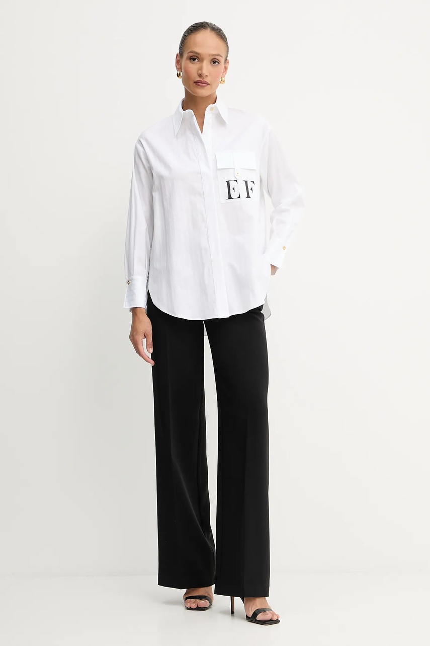 Хлопковая рубашка Elisabetta Franchi цвет белый relaxed классический воротник CA12156E2