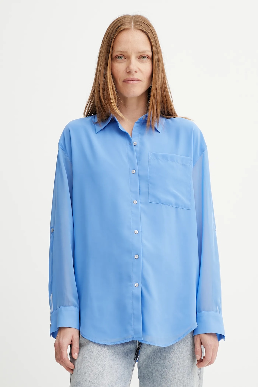 Levně Košile Calvin Klein dámská, modrá barva, relaxed, s klasickým límcem, LV044B902G