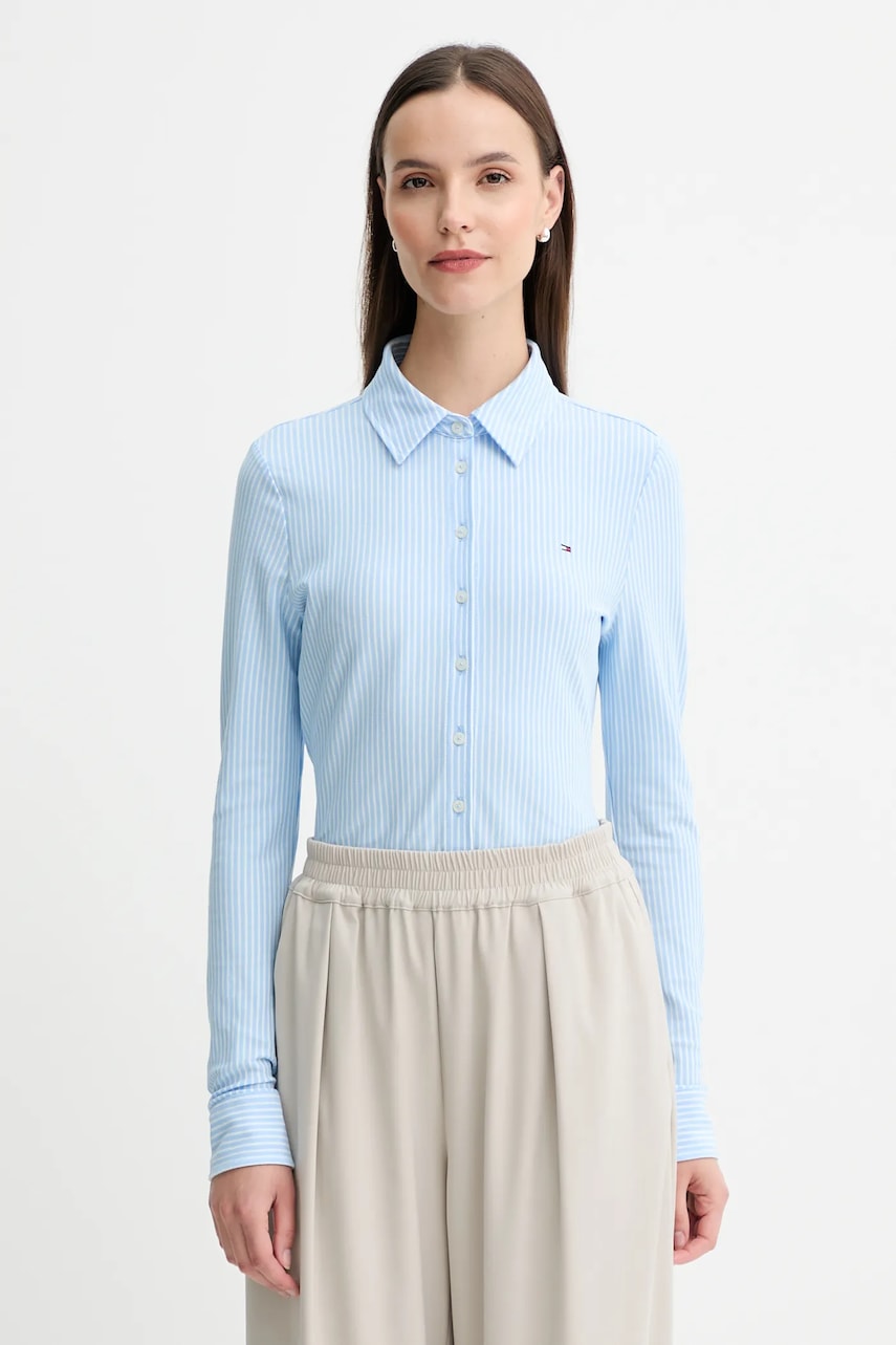 Levně Košile Tommy Hilfiger dámská, bílá barva, slim, s klasickým límcem, WW0WW43528