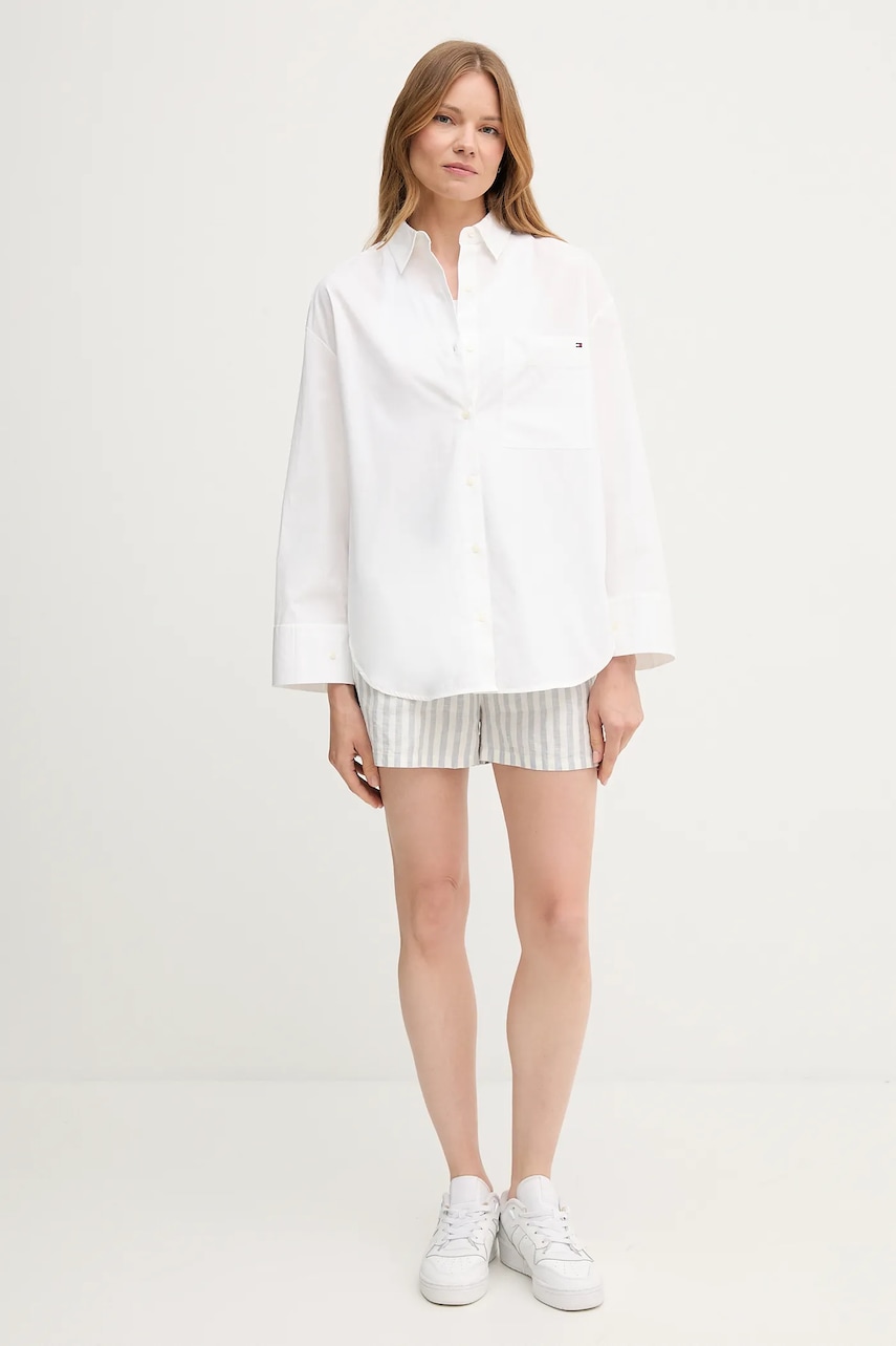 Хлопковая рубашка Tommy Hilfiger цвет белый relaxed классический воротник WW0WW45892 Хлопковая рубашка Tommy Hilfiger цвет белый relaxed классический воротник WW0WW45892