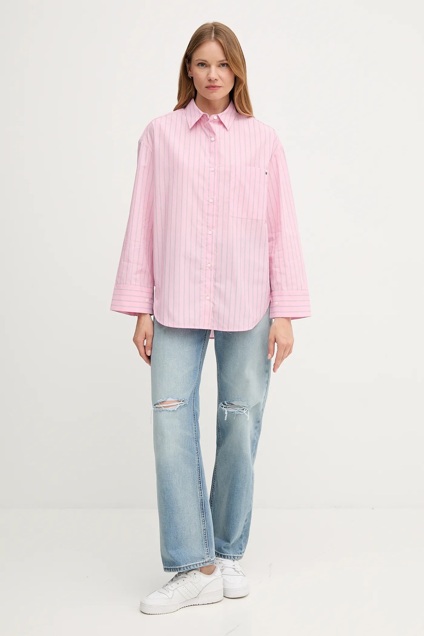 Хлопковая рубашка Tommy Hilfiger цвет розовый relaxed классический воротник WW0WW45892