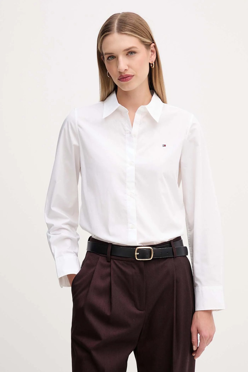 

Риза Tommy Hilfiger дамска в синьо със стандартна кройка с класическа яка WW0WW47169, Бял