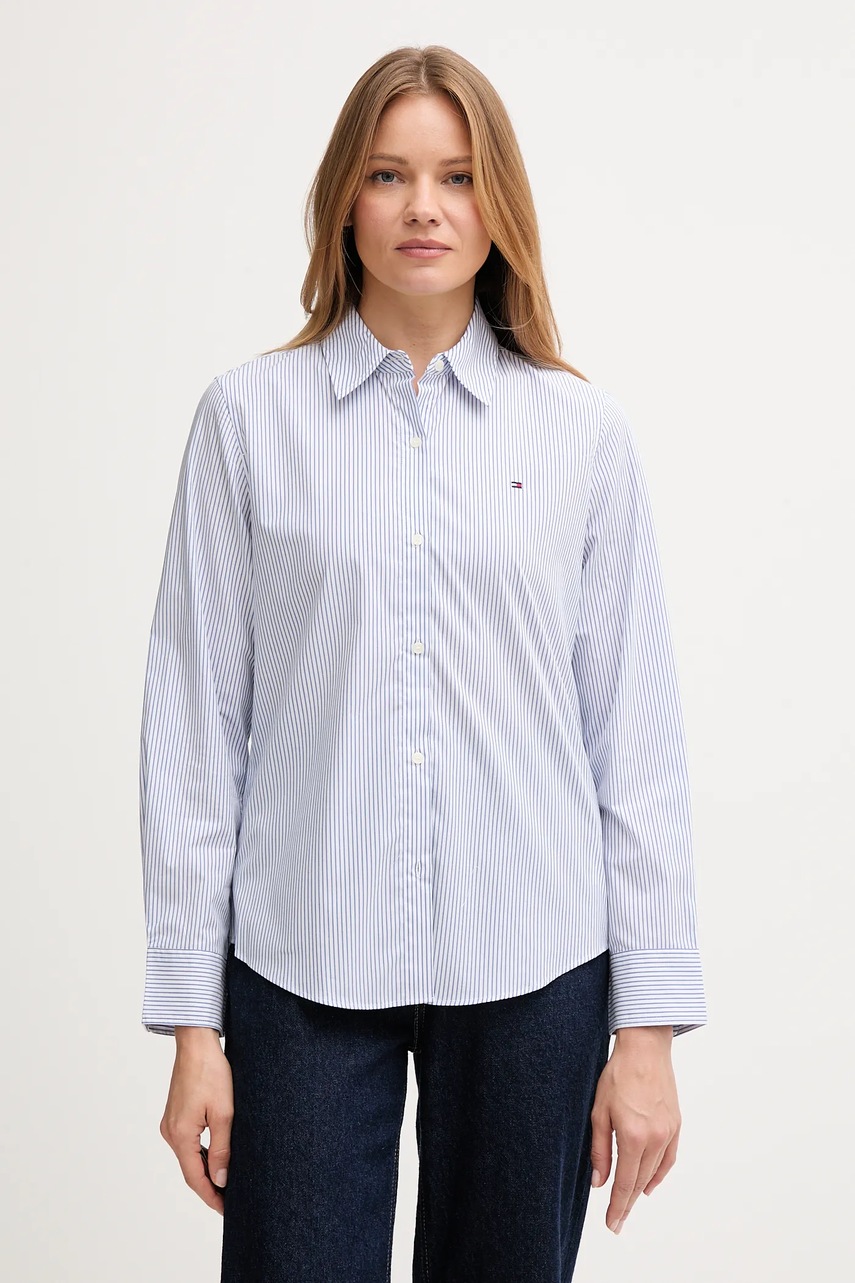 Levně Košile Tommy Hilfiger dámská, modrá barva, regular, s klasickým límcem, WW0WW47169