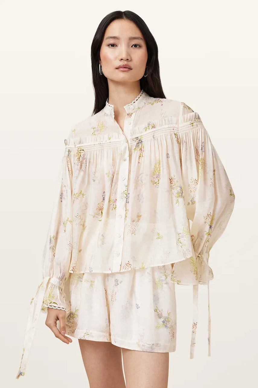 AllSaints cămașă DELPHINE culoarea alb, cu guler stand-up, regular, W057PC