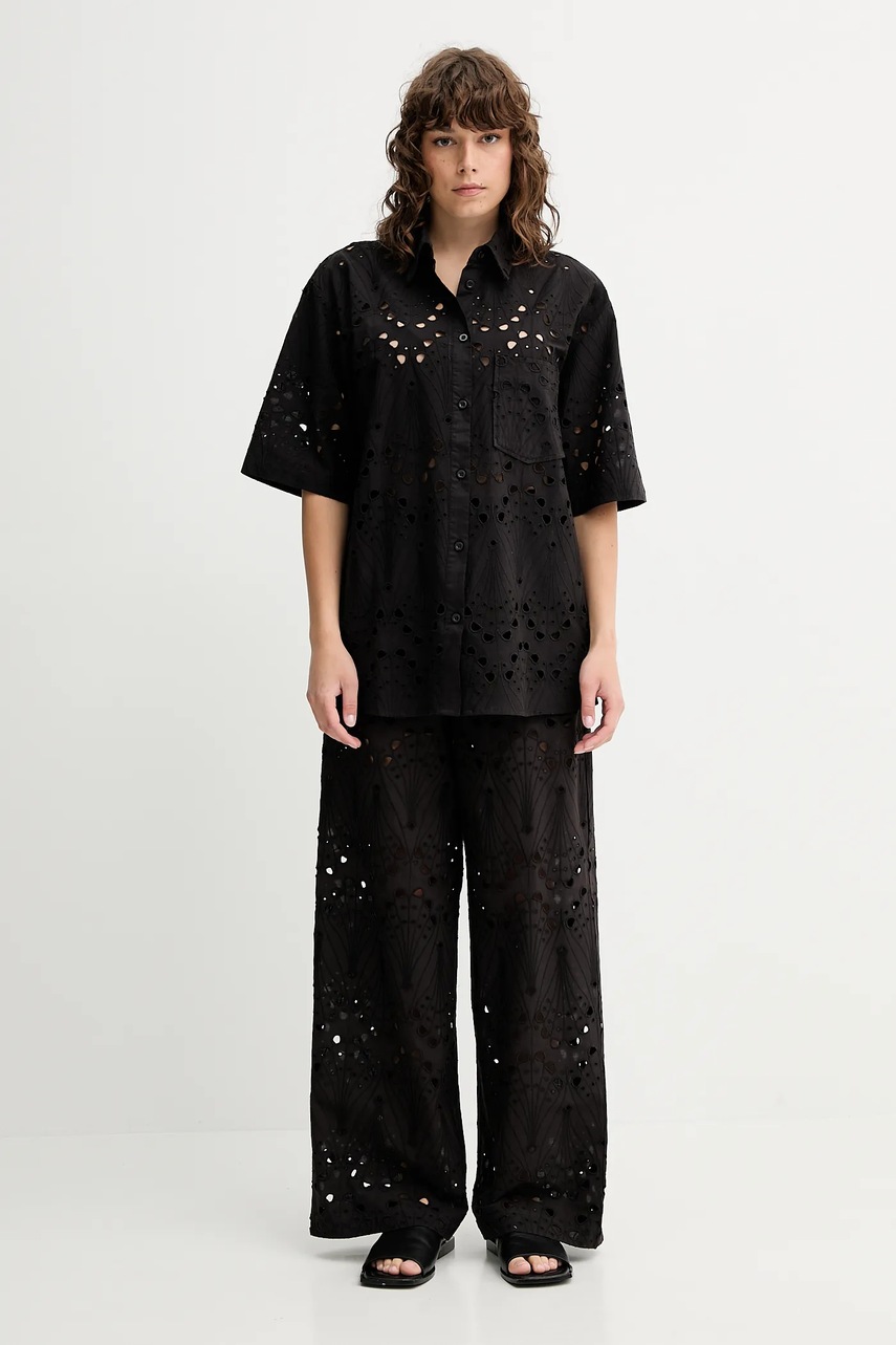 Хлопковая рубашка Gestuz цвет чёрный relaxed классический воротник 10910509