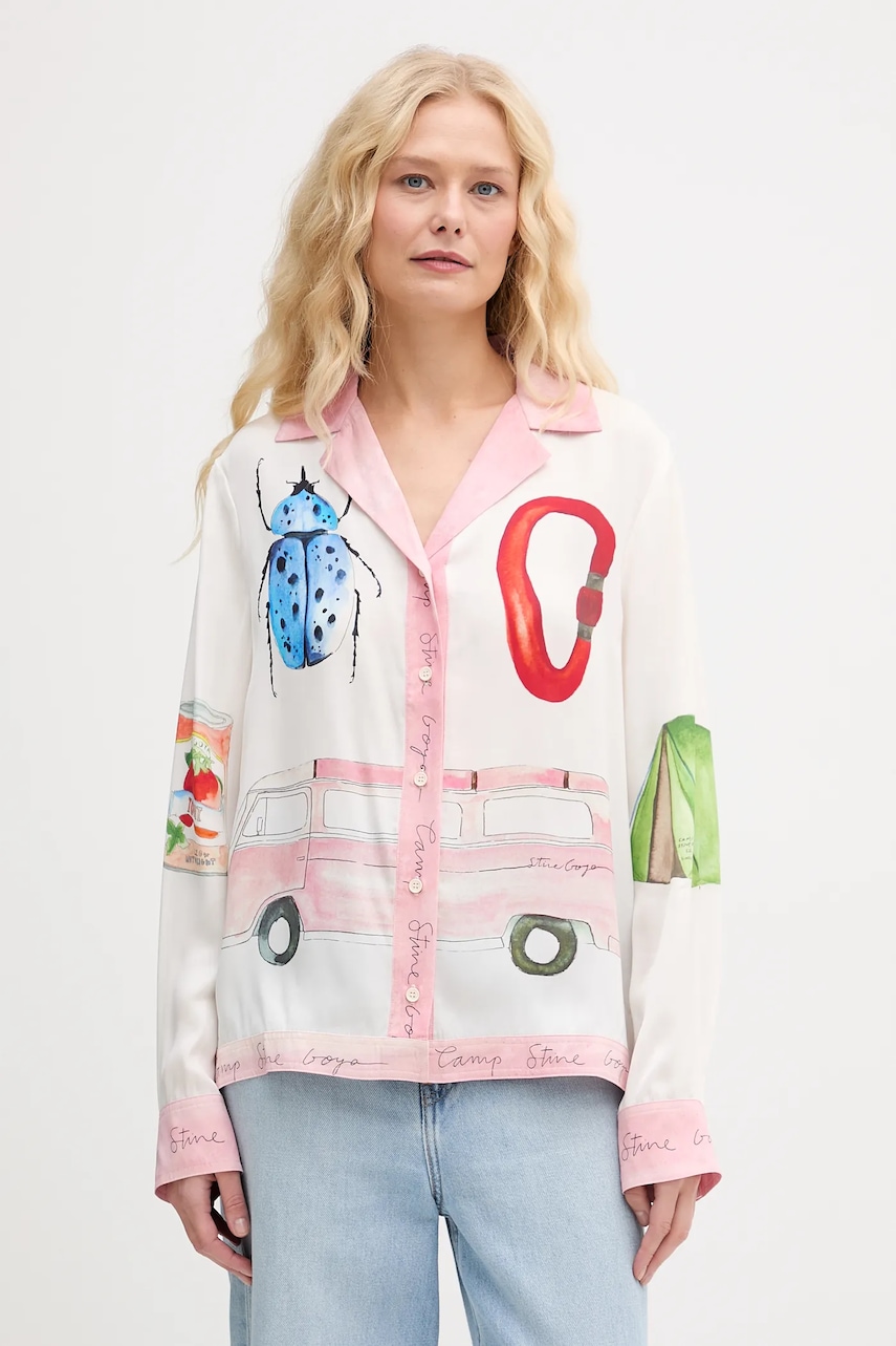 Stine Goya cămașă culoarea bej, cu guler clasic, relaxed, SG-AW25-T096-2263 Stine Goya cămașă culoarea bej, cu guler clasic, relaxed, SG-AW25-T096-2263