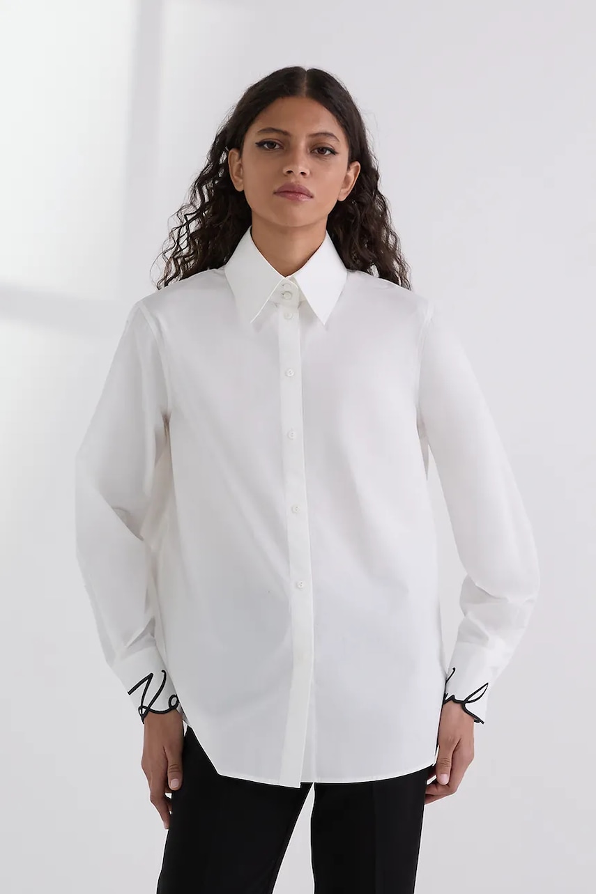 Karl Lagerfeld cămașă din bumbac culoarea alb, cu guler clasic, regular, A3W11023