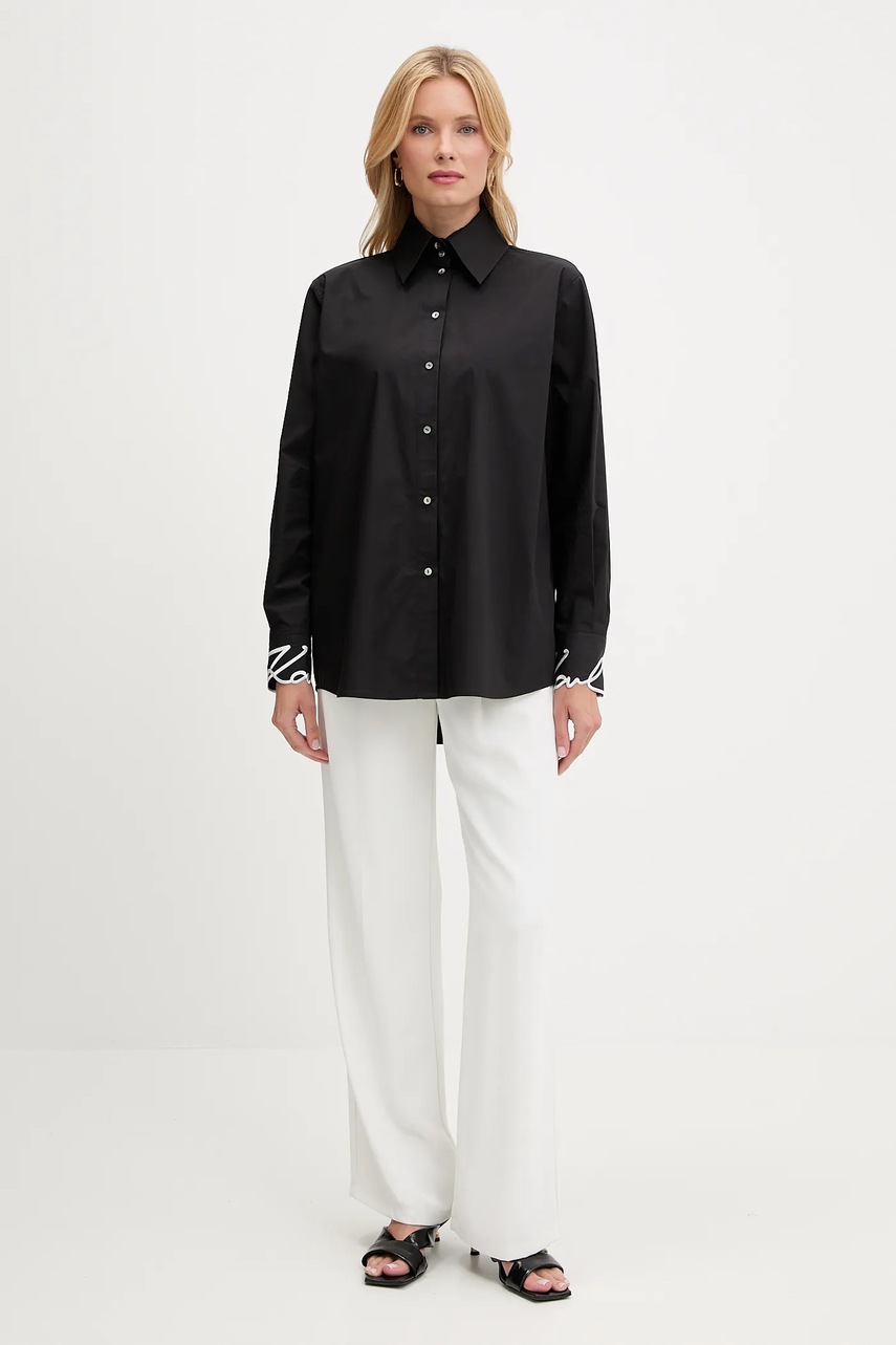 Хлопковая рубашка Karl Lagerfeld цвет чёрный regular классический воротник A3W11023