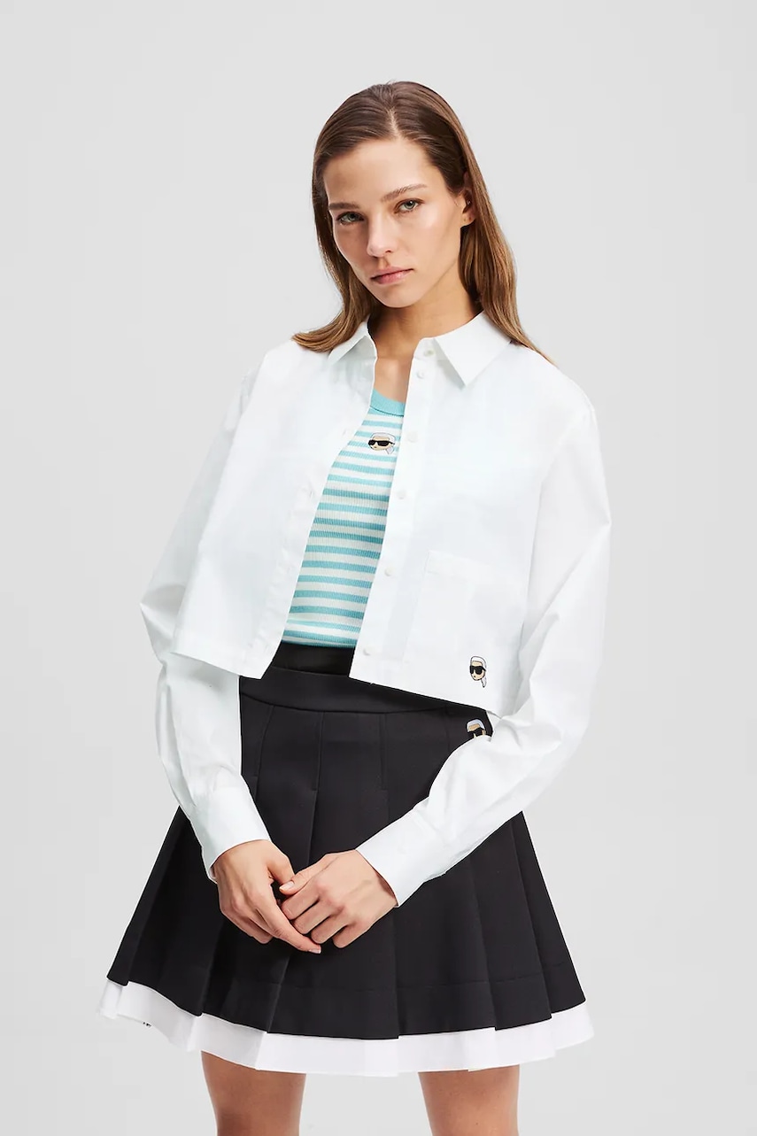 Karl Lagerfeld camasa din bumbac culoarea alb, cu guler clasic, regular, A3W11030