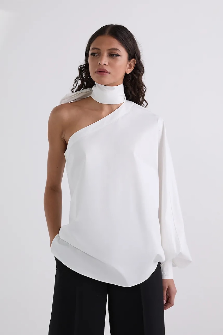 Karl Lagerfeld bluză din bumbac culoarea alb, uni, A3W11037