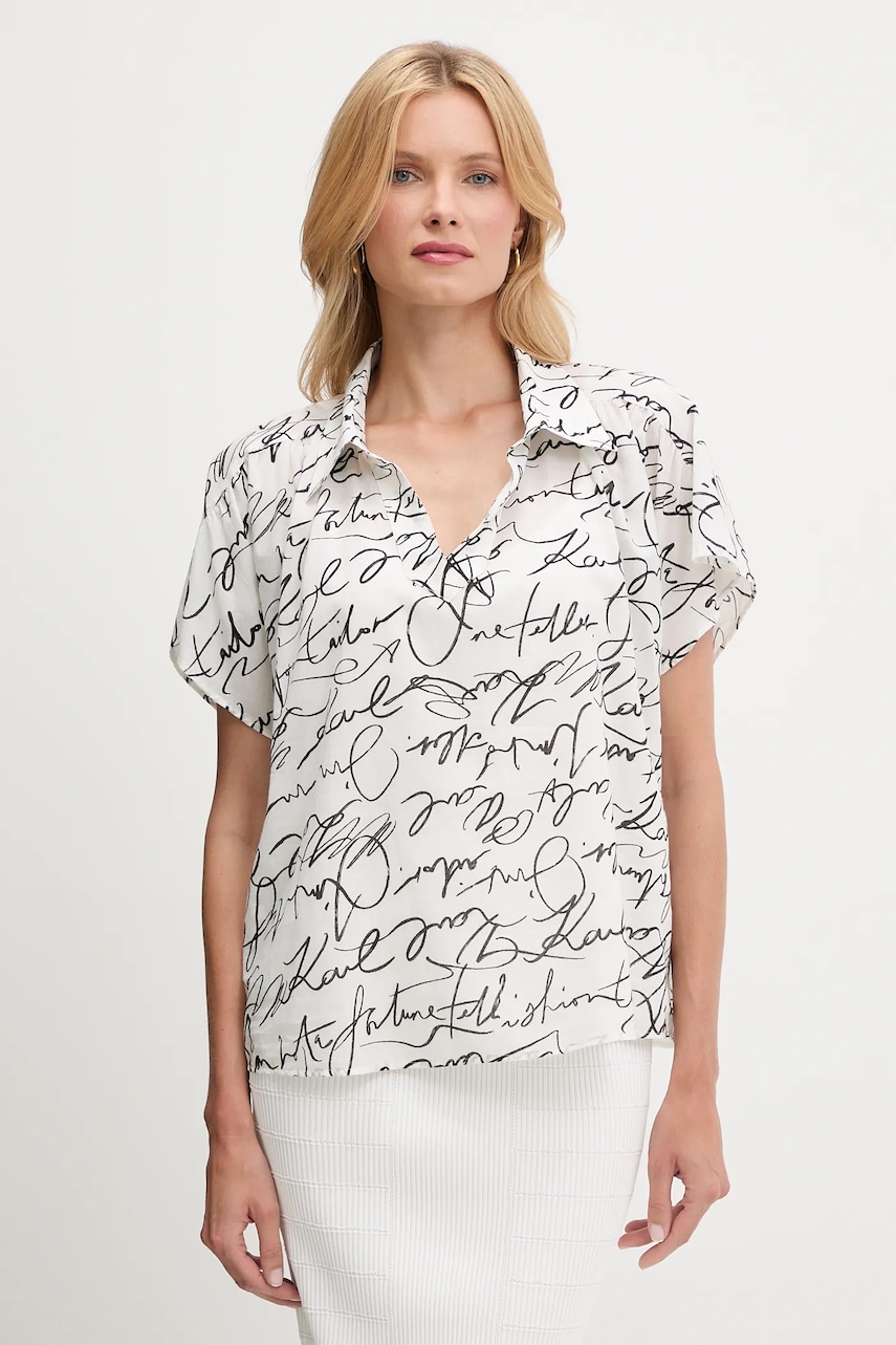 Karl Lagerfeld bluză din bumbac culoarea bej, cu imprimeu, A3W11039