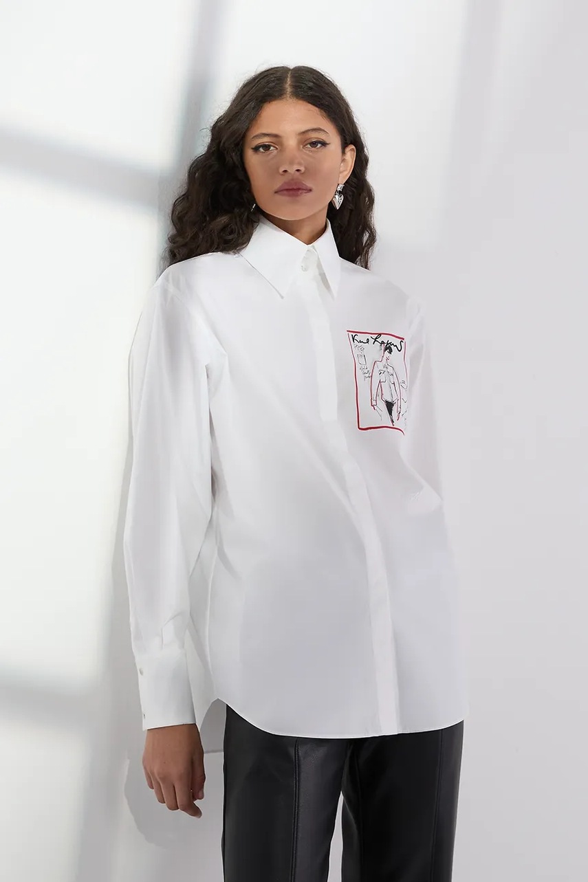 Хлопковая рубашка Karl Lagerfeld цвет белый relaxed классический воротник A3W11040