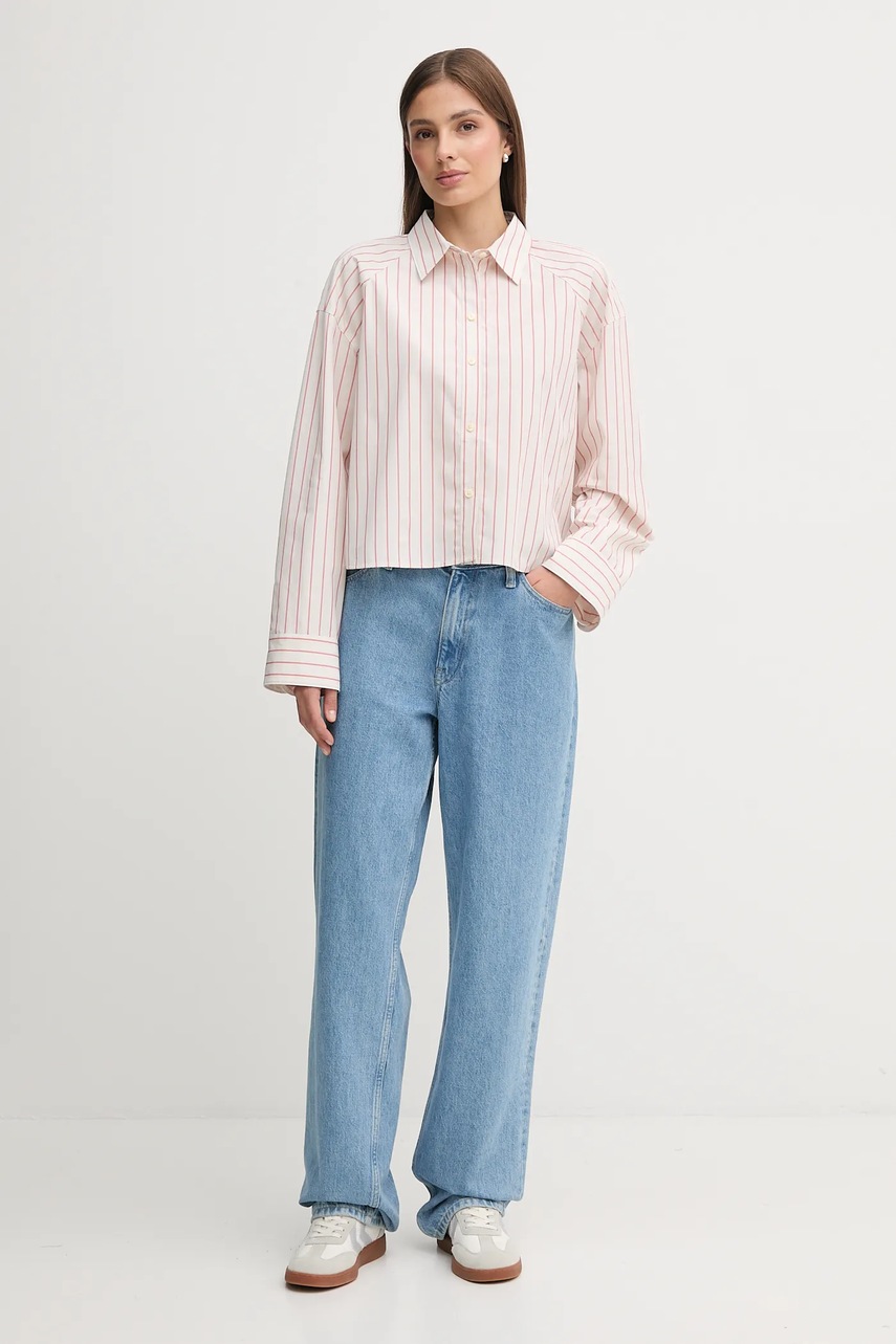 Хлопковая рубашка Calvin Klein Jeans цвет бежевый relaxed классический воротник LV047C118G