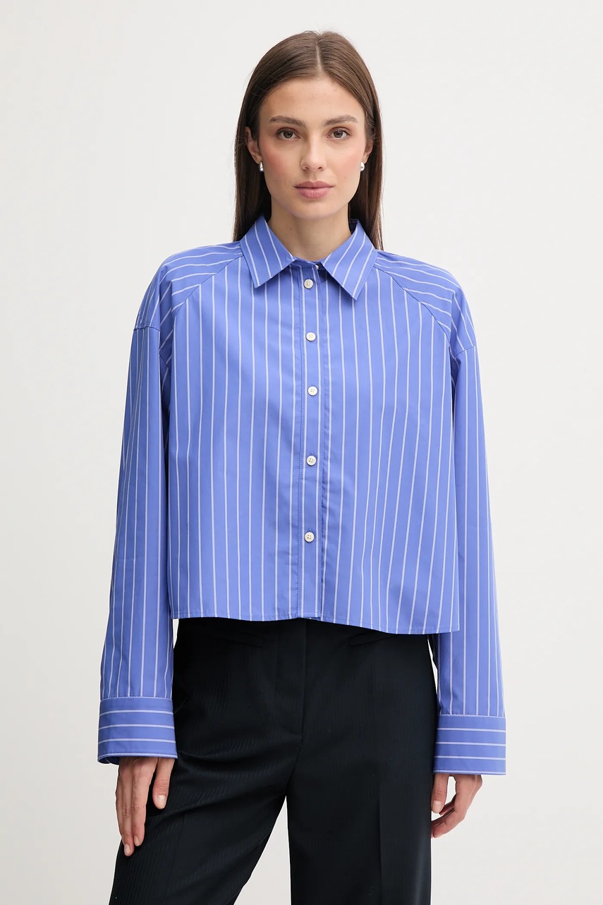 Levně Bavlněná košile Calvin Klein Jeans dámská, fialová barva, relaxed, s klasickým límcem, LV047C118G