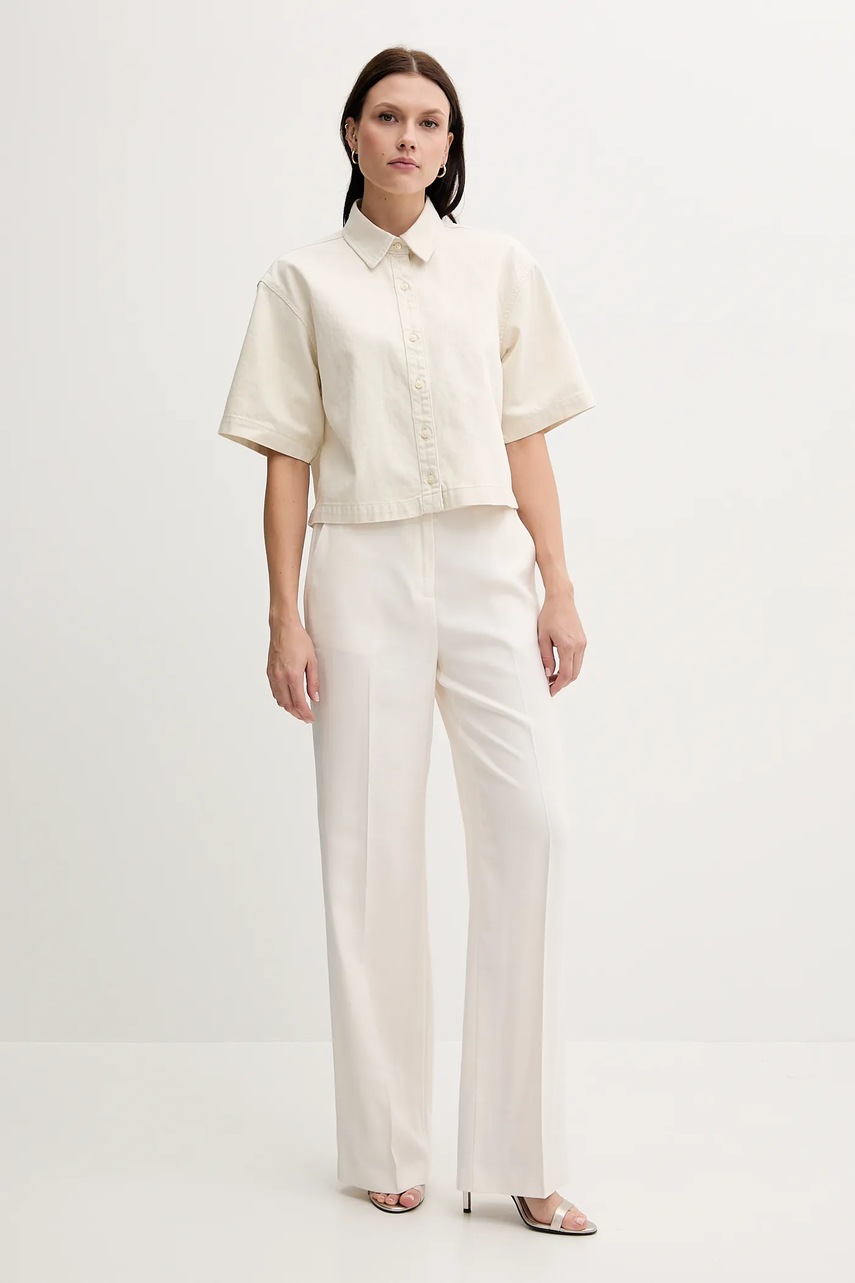 Рубашка с примесью льна Calvin Klein Jeans цвет бежевый relaxed классический воротник LV047C775G