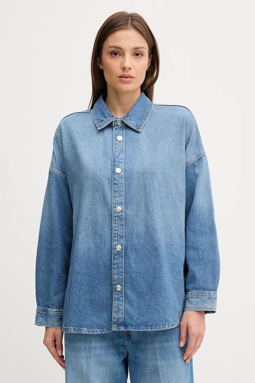 Levně Džínová košile Calvin Klein Jeans dámská, modrá barva, relaxed, s klasickým límcem, LV047C783G