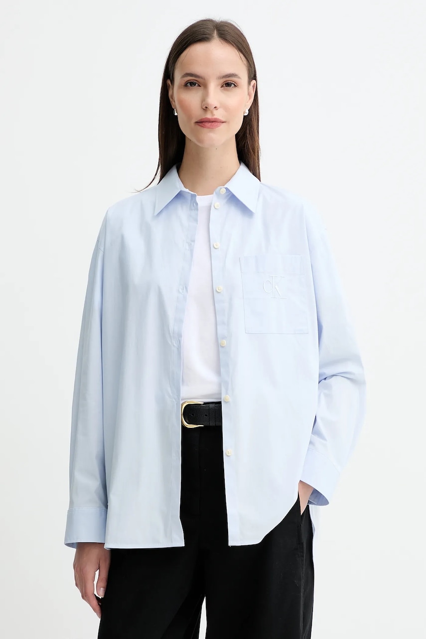 Levně Košile Calvin Klein Jeans dámská, bílá barva, relaxed, s klasickým límcem, LV047C143G