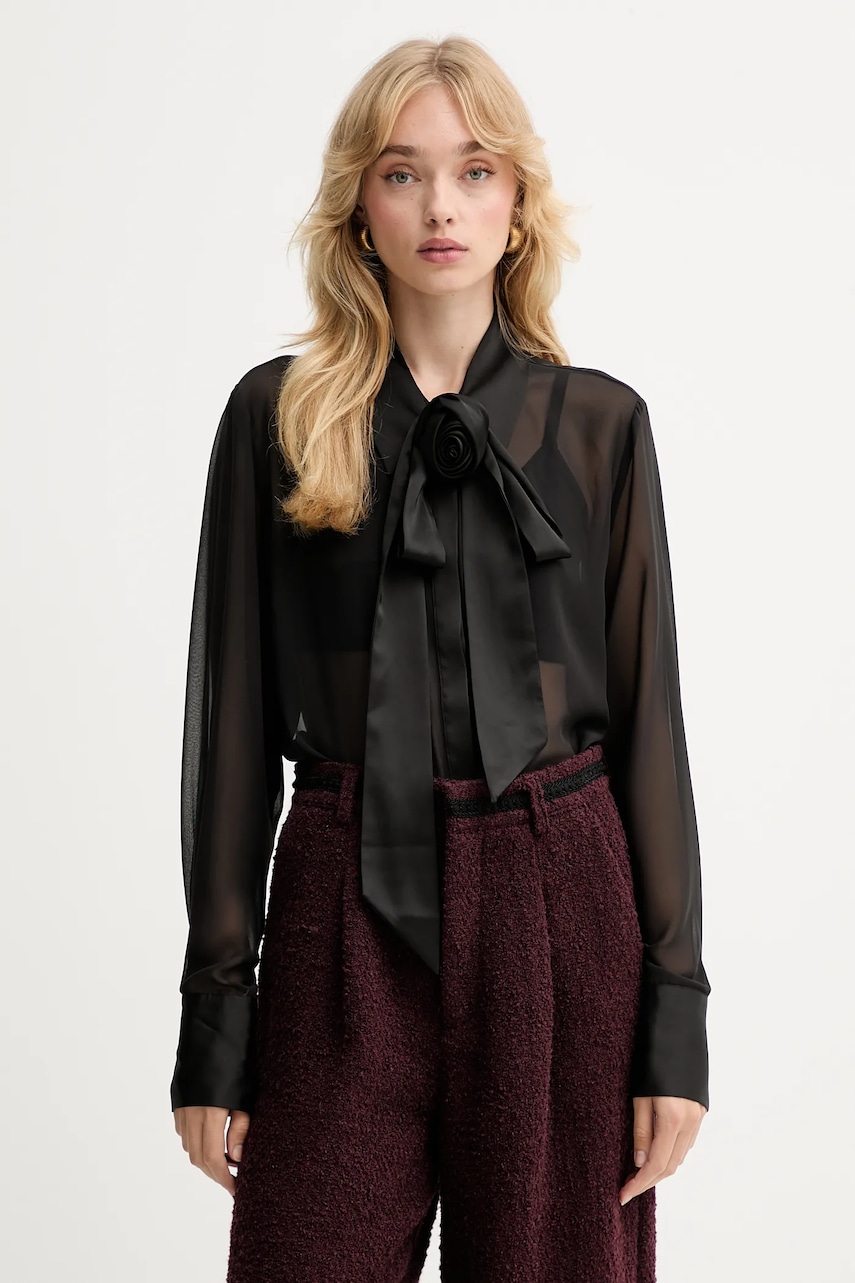Gestuz cămașă culoarea negru, cu guler clasic, regular, 10910669