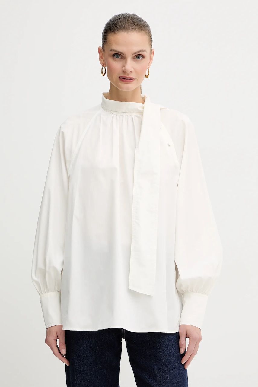 Weekend Max Mara bluză din bumbac BURGOS culoarea bej, uni, 2525116013600