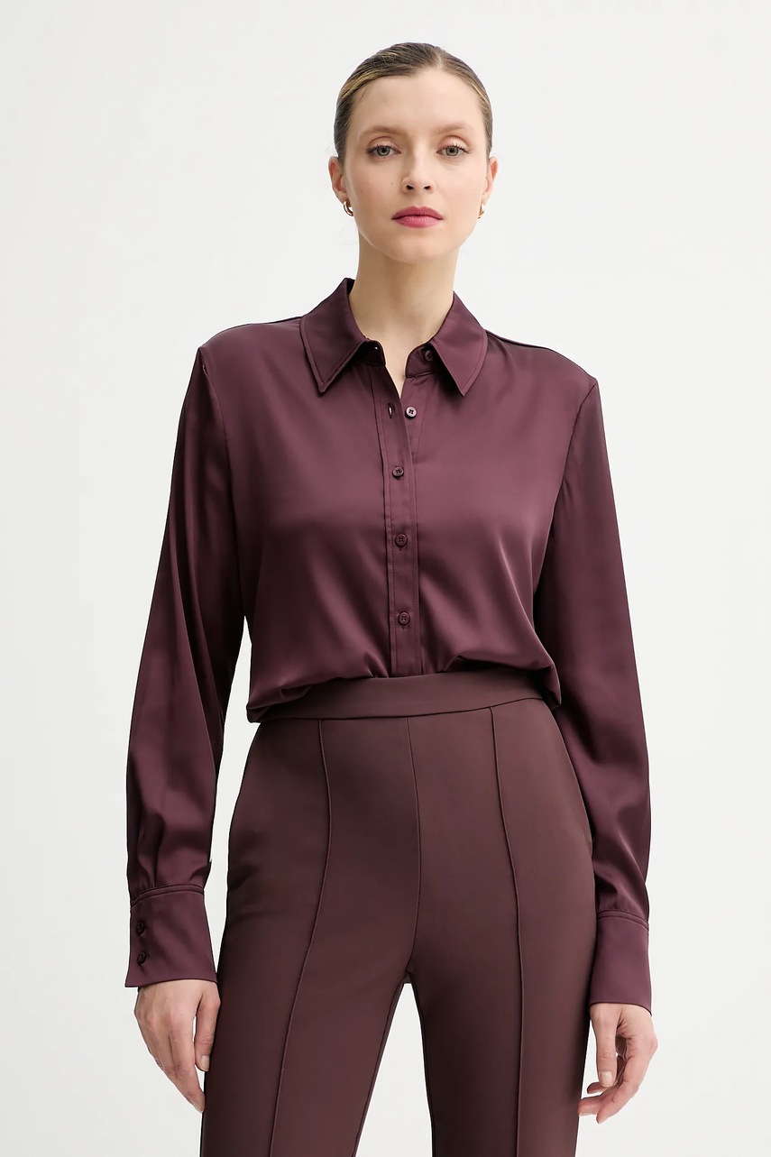 Levně Košile Guess CONCETTA dámská, vínová barva, regular, s klasickým límcem, W5YH03 WF1T2