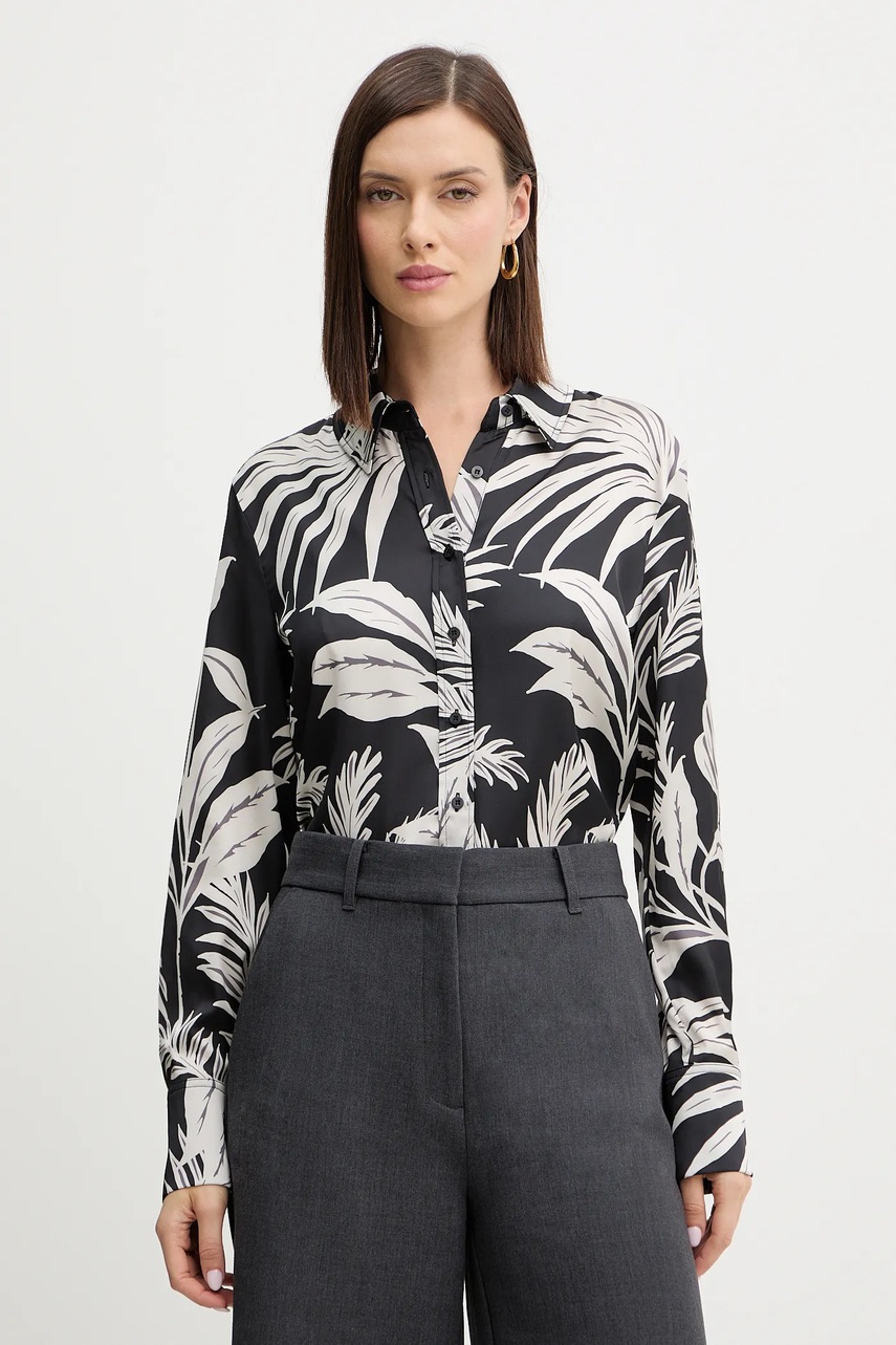 Levně Košile Guess CONCETTA dámská, černá barva, regular, s klasickým límcem, W5YH03 WF1T2