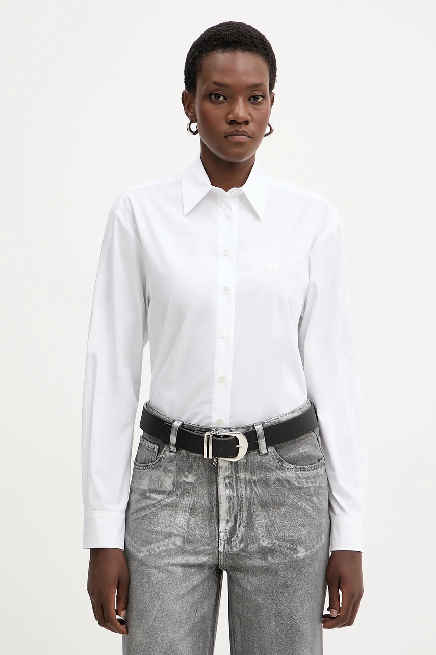 Levně Bavlněná košile Pinko dámská, bílá barva, relaxed, s klasickým límcem, 105591 A2T4