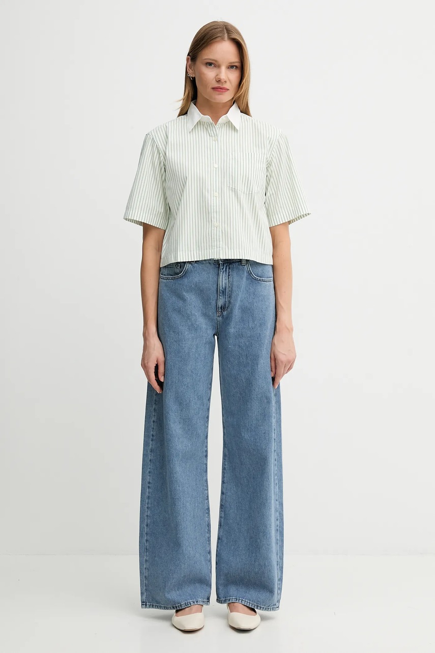 Хлопковая рубашка United Colors of Benetton цвет зелёный relaxed классический воротник 59T7DQ0CI