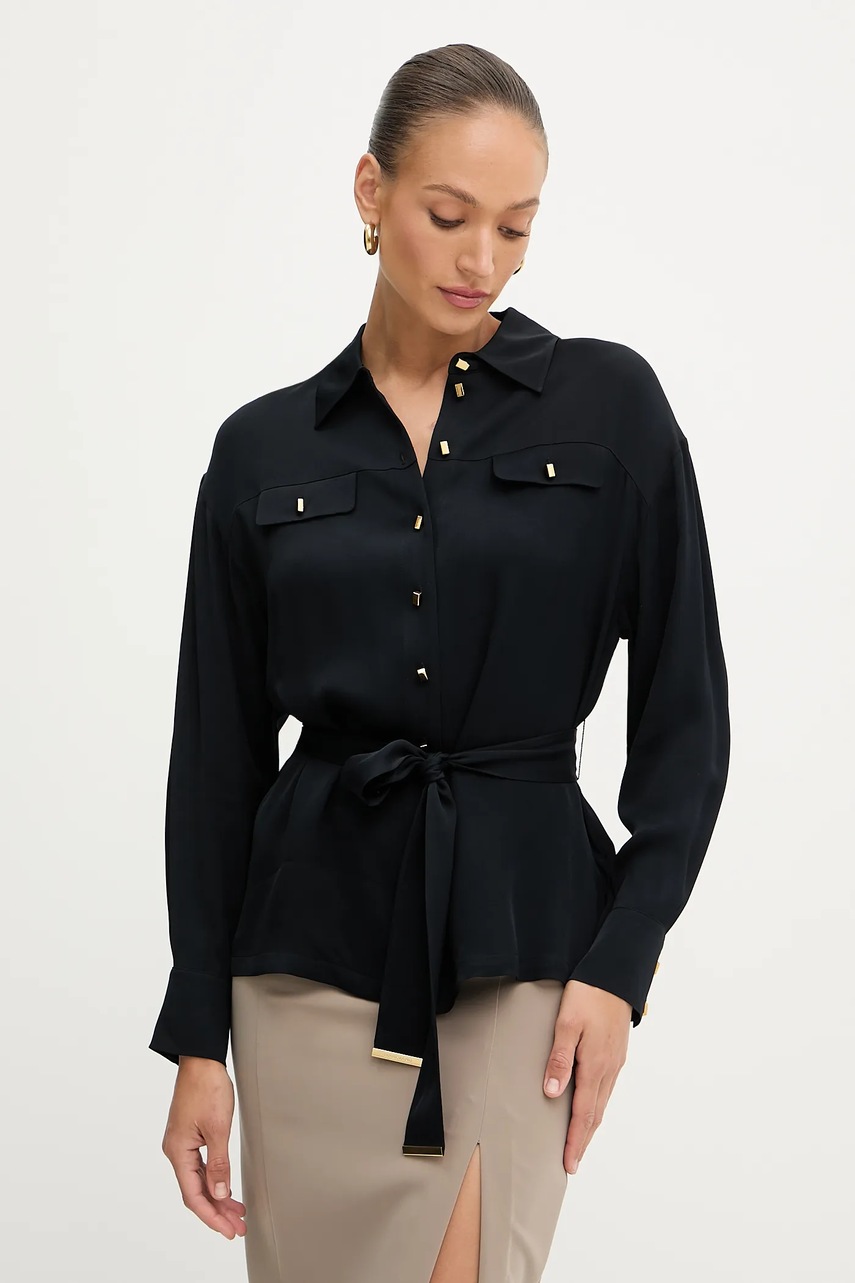 Levně Košile Marciano Guess ANITA dámská, černá barva, relaxed, s klasickým límcem, 5YGH13 7356A