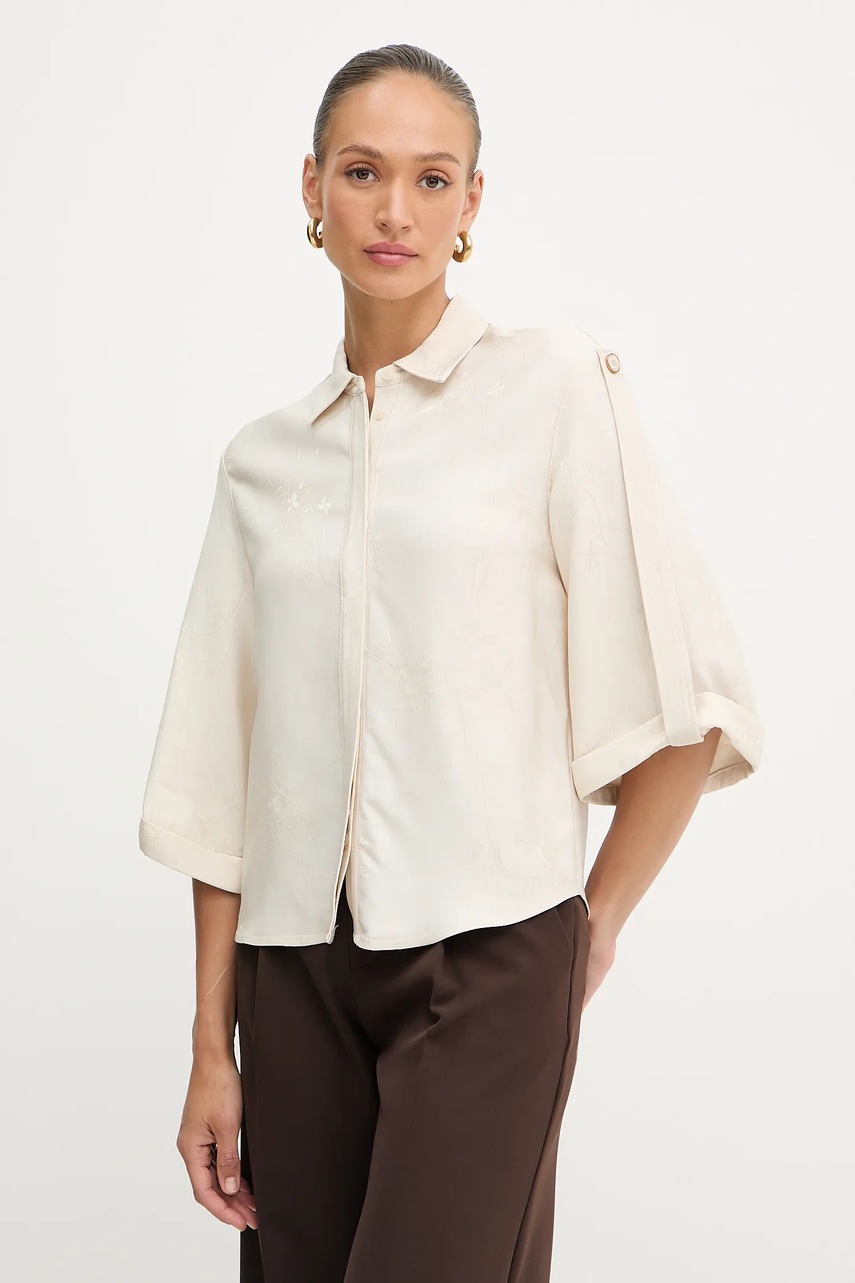 Levně Košile Marciano Guess WHITNEY dámská, béžová barva, relaxed, s klasickým límcem, 5YGH02 7337A