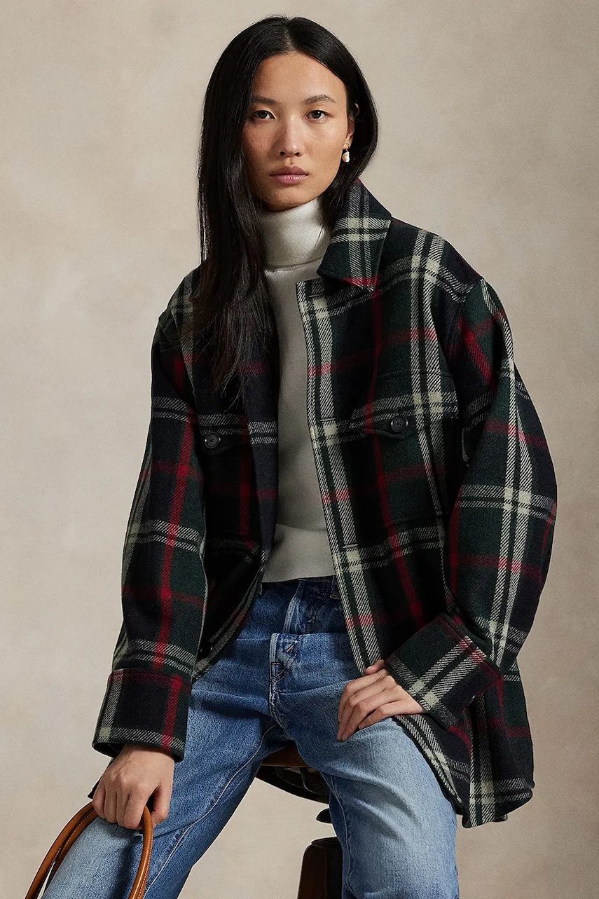Polo Ralph Lauren cămașă din amestec de lână Woven Sport culoarea verde, cu guler clasic, relaxed, 211971524