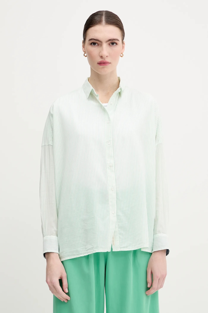 Pepe Jeans cămașă culoarea verde, cu guler clasic, relaxed, PL305100