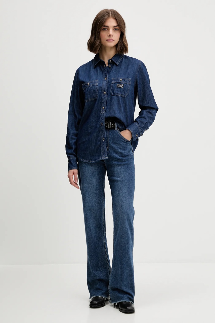 Джинсовая рубашка Guess Jeans цвет синий regular классический воротник W5YH37 D5M8D