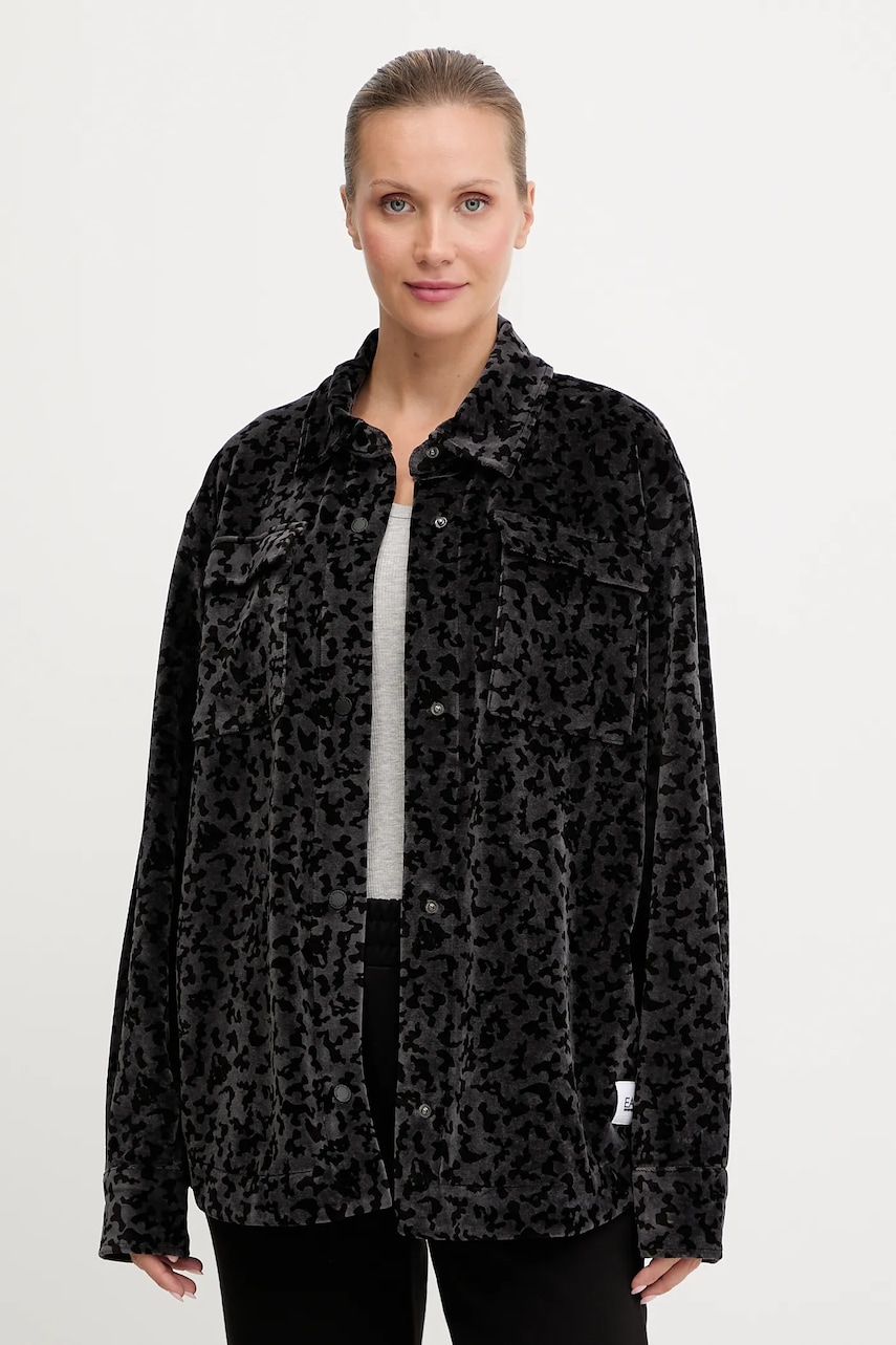 Levně Košile EA7 Emporio Armani dámská, černá barva, relaxed, s klasickým límcem, AF15937.7W000666