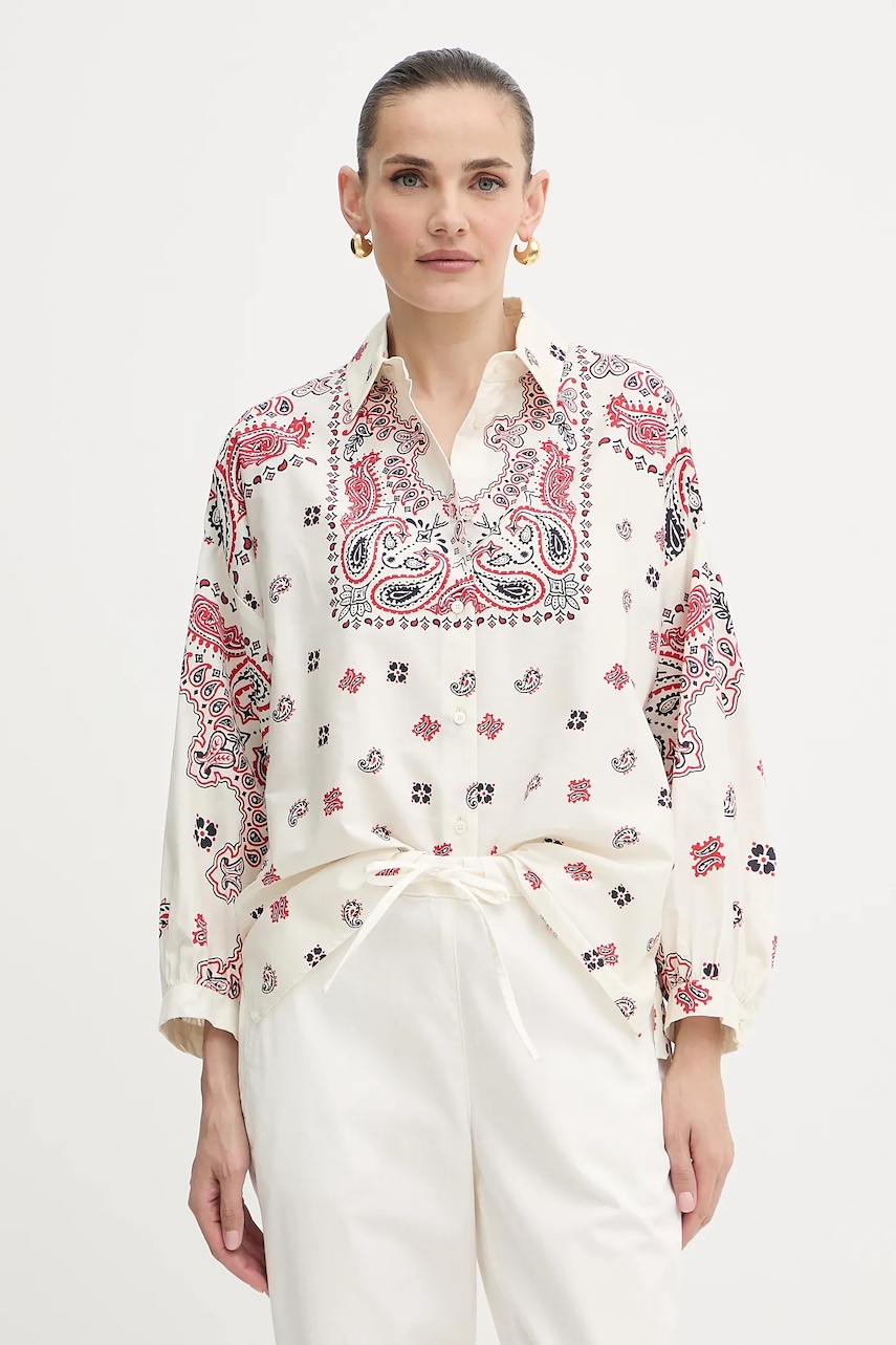 Weekend Max Mara cămașă din bumbac ADDA culoarea bej, cu guler clasic, relaxed, 2525116021600