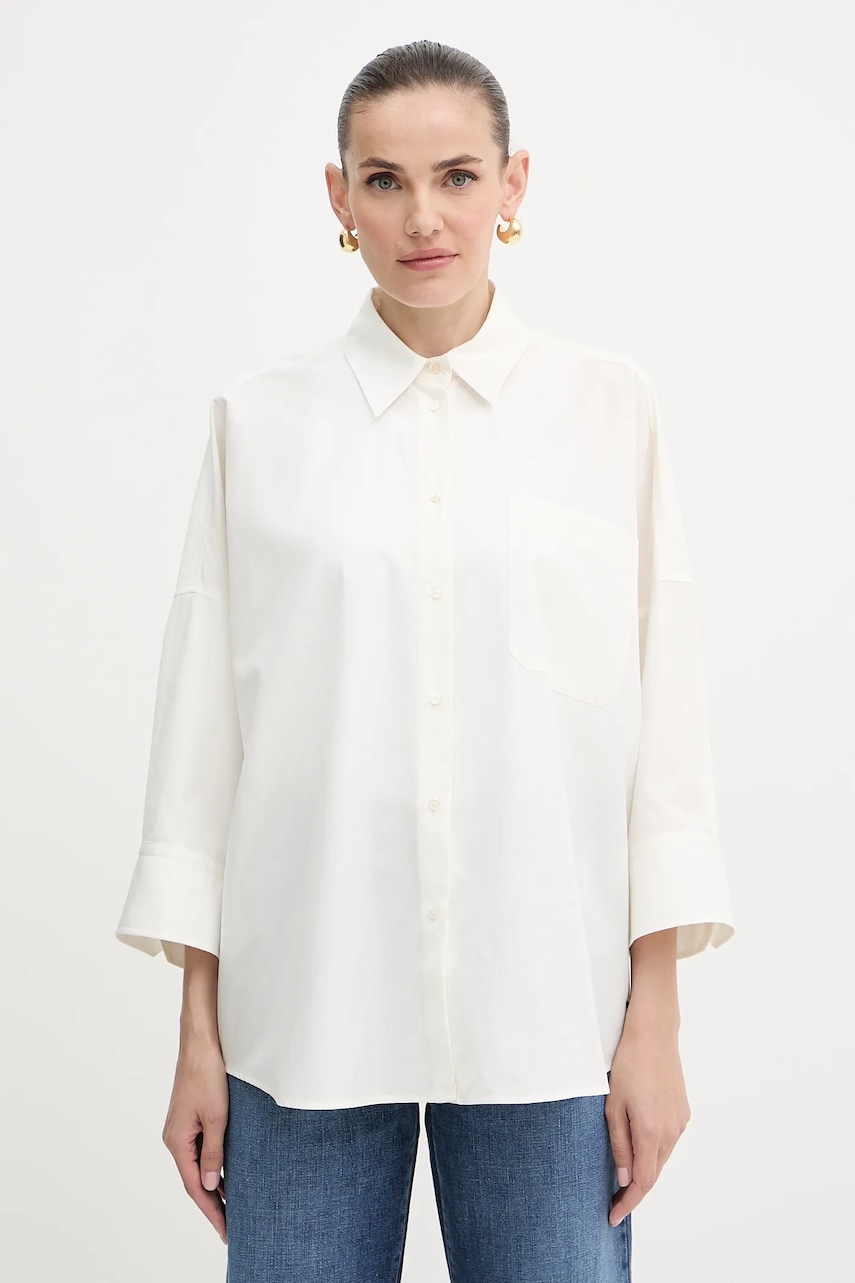 Weekend Max Mara cămașă din bumbac ZAVORRA culoarea bej, cu guler clasic, relaxed, 2525116121600