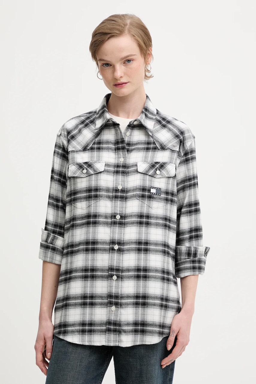Tommy Jeans cămașă din bumbac culoarea negru, cu guler clasic, regular, DW0DW21456