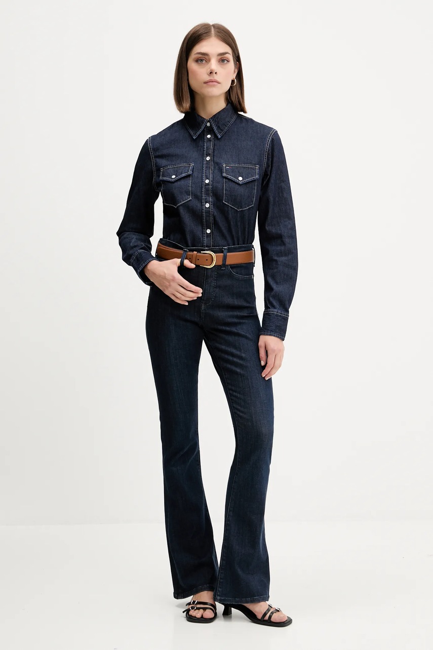 Джинсовая рубашка Tommy Jeans цвет синий regular классический воротник DW0DW21653 Джинсовая рубашка Tommy Jeans цвет синий regular классический воротник DW0DW21653