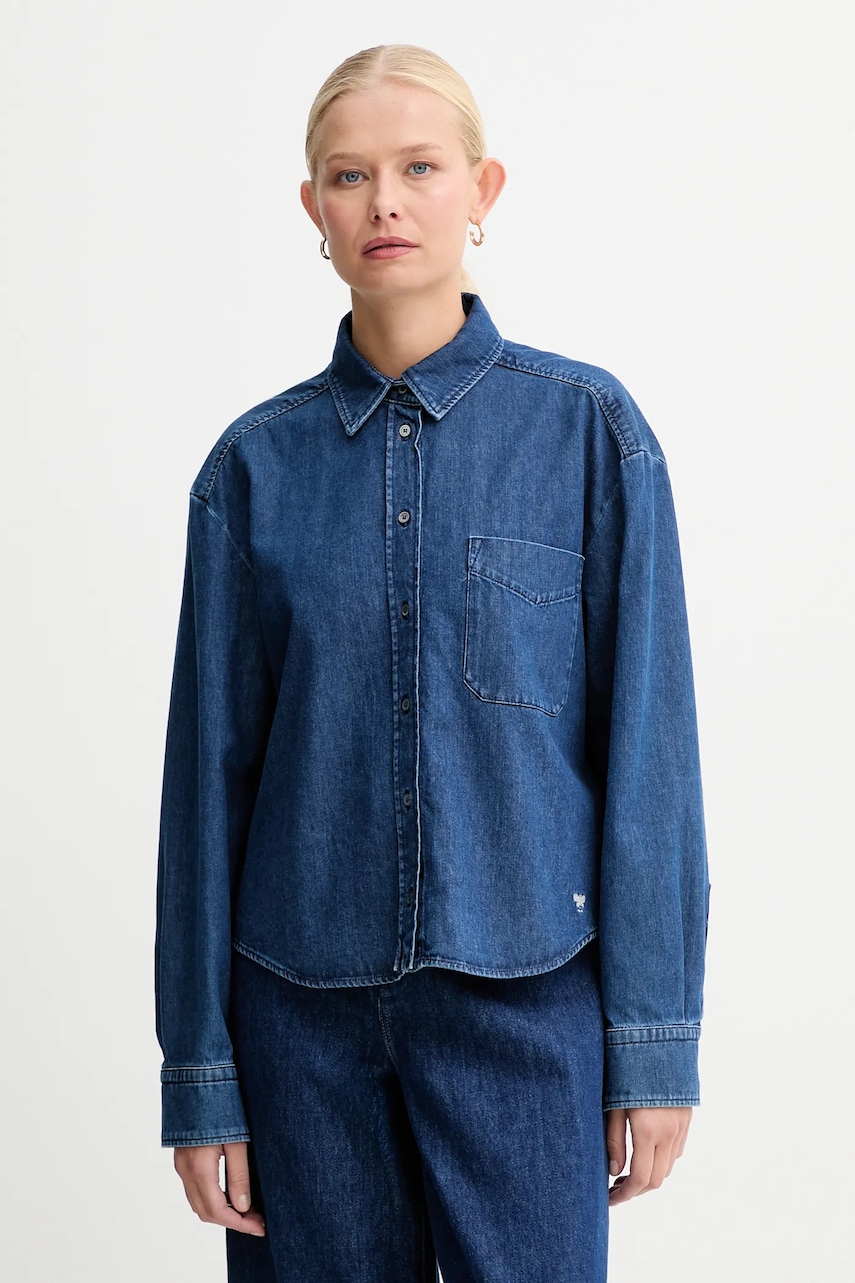 Weekend Max Mara cămașă jeans OBBIA culoarea bleumarin, cu guler clasic, regular, 2525116052600